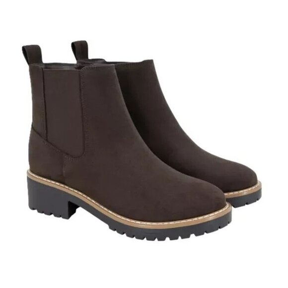 Kensie Shoes - Kensie 9 Kayla B Chelsea Boots Faux Suede Zipper Ankle Bootie Chunky Shoe Brown